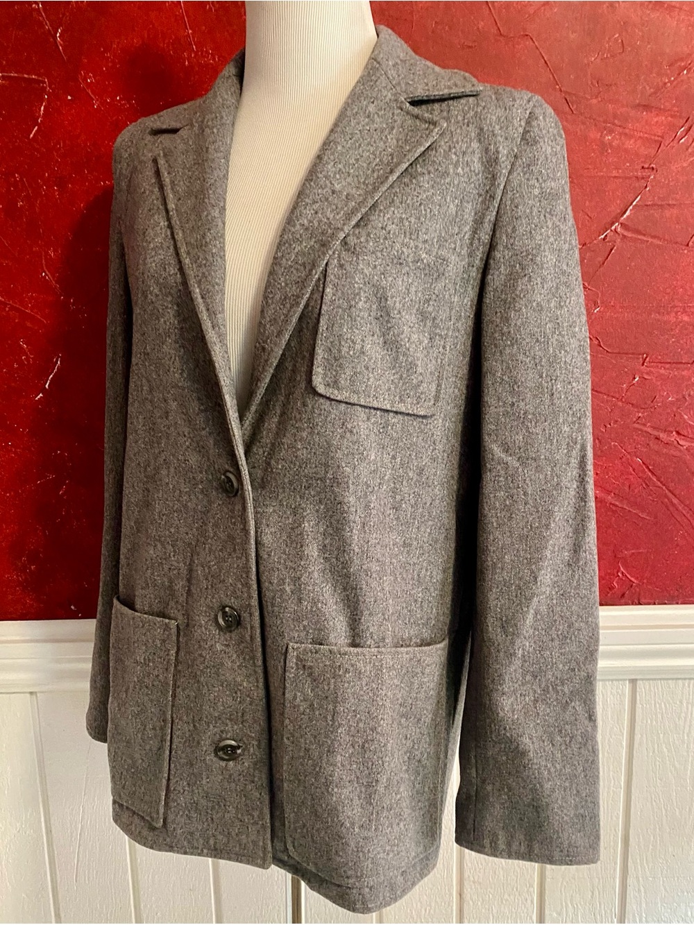 Vintage 70s Gray Wool Blazer, Retro Calvin Klein Jacket Size 8